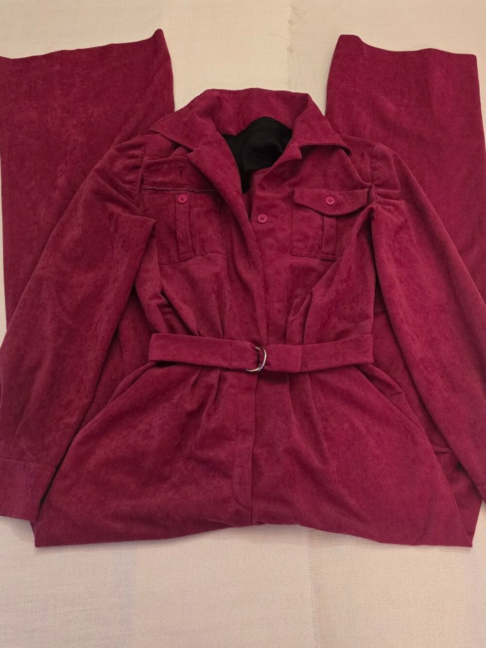 Vintage 70s berry faux suede belted jumpsuit